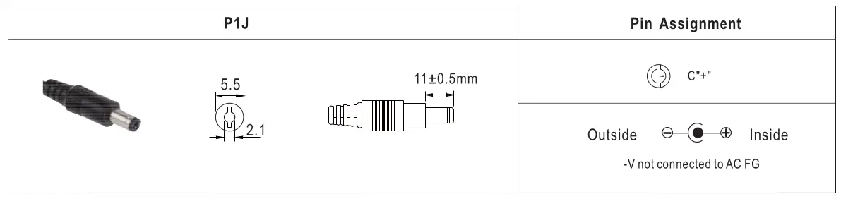 DC output plug/pin size MeanWell GST60A12-P1J